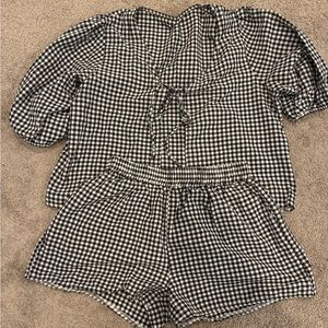 Gingham Two-Piece Lounge Set in Black & White